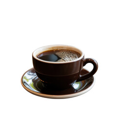 Fototapeta premium Dark coffee cup and saucer isolated on transparent background