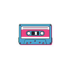 Fototapeta premium Retro cassette tape illustration, vibrant pink and blue, minimalist design.