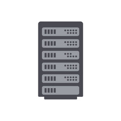 Gray icon of a server rack, showing multiple server units.