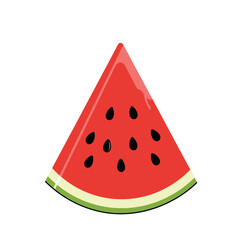 A single, triangular slice of ripe watermelon showcasing seeds and vibrant colors against white background.
