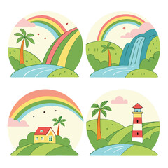 Line art color summer vector design