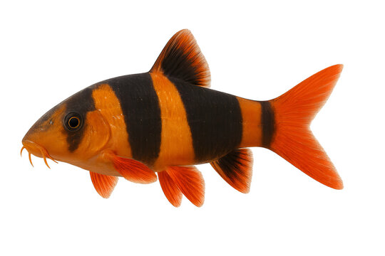 Vibrant Clown Loaches in Simple Composition, Colorful Freshwater Aquarium Fish Illustration