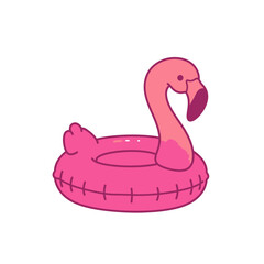 A vibrant pink flamingo-shaped inflatable swimming ring, perfect for summer pool activities and water fun.