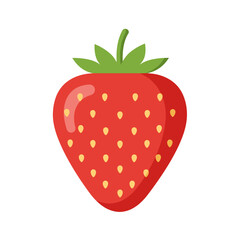 Fototapeta premium A single, ripe strawberry, illustrated in a flat design style, against a white background.