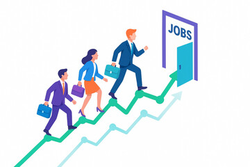 Fototapeta premium Business people striving for job opportunities and career growth depicted on a positive trend line