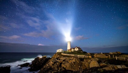 Lighthouse shining at night