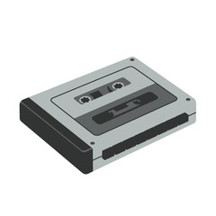 Fototapeta premium Gray cassette tape, vintage audio recording device, flat style illustration.