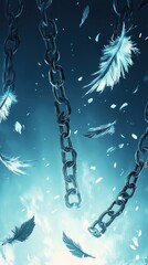 A chain with feathers hanging from it