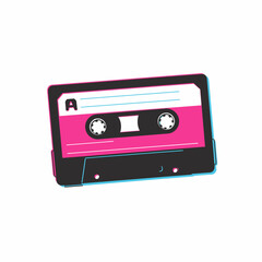 Fototapeta premium A vibrant pink and black audio cassette tape with a white label, representing retro music and analog sound recording.