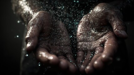 Fototapeta premium Hands holding sparkling dust