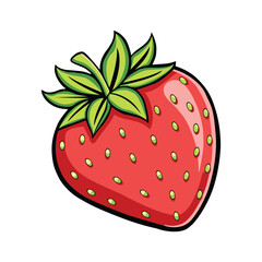 Vibrant red strawberry with green leaves detailed close-up healthy sweet fruit nature food vector