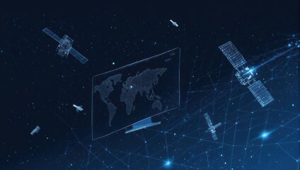Futuristic satellite network and global connectivity concept with advanced technology for worldwide communication and data transmission in deep space
