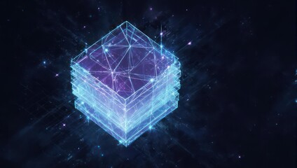 Stunning digital cube with glowing lines evokes futuristic technology, perfect for modern concepts and innovative designs in a deep space environment