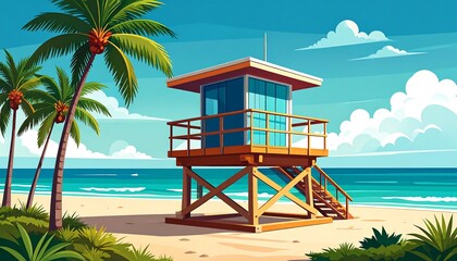 Beach lifeguard station on sandy shore