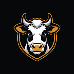 Cow farm shield vector logo design art illustration