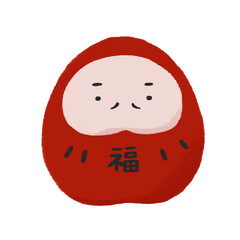 だるまのかわいい手描きカラーイラスト