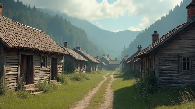An old village with wooden dilapidated houses