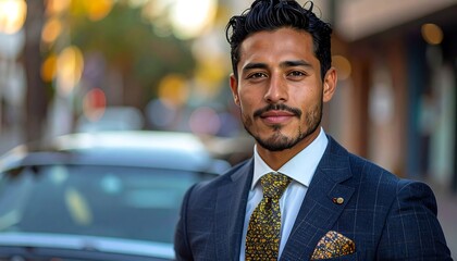 Man in suit, outdoors, city background