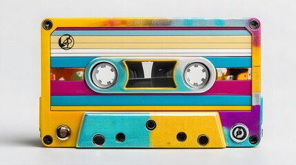 Naklejka premium Iridescent Cassette Tape 3d rendered, isolated on white background