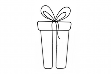 Minimalist continuous line gift box with ribbon bow outline isolated on transparent background for celebration concepts