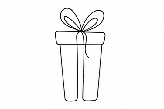 Minimalist continuous line gift box with ribbon bow outline isolated on transparent background for celebration concepts