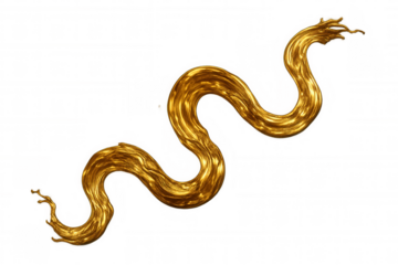 Liquid gold serpent splashing, flowing, and twisting, creating an abstract golden fluid design on transparent background