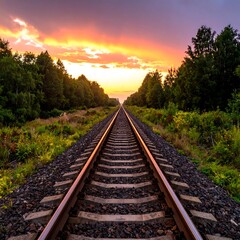 Obraz premium Sunset over railway tracks