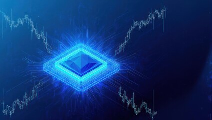 Dynamic digital financial data streams converge on central glowing futuristic processor, visualizing stock market growth and technological innovation.