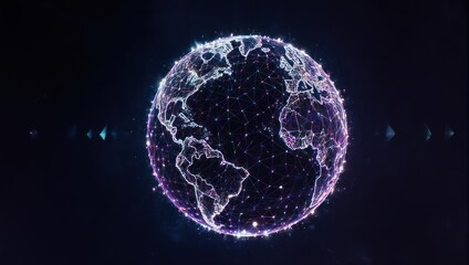Dynamic digital globe connecting global data streams with vibrant light pulses in futuristic dark space
