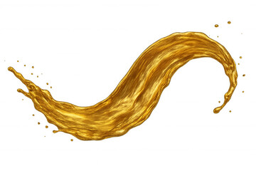 Splashing liquid gold stream creating abstract waves, rich luxury concept on transparent background