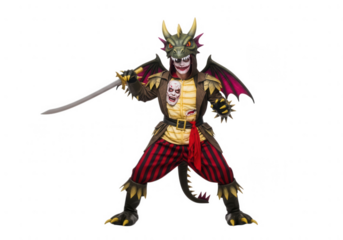 Fantasy dragon warrior character costume isolated on transparent background