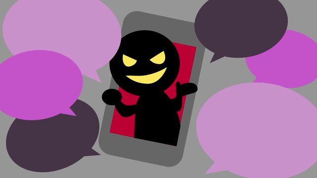 スマホで詐欺をしている悪い人のイラスト