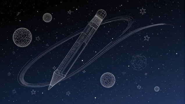 Dazzling pencil sketches a cosmic journey through starlit imagination, sparking boundless creativity and innovative ideas in the vast universe of thought.