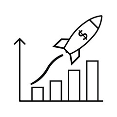 Dollar rocket launching upward on growth chart symbolizing financial success and business acceleration vector