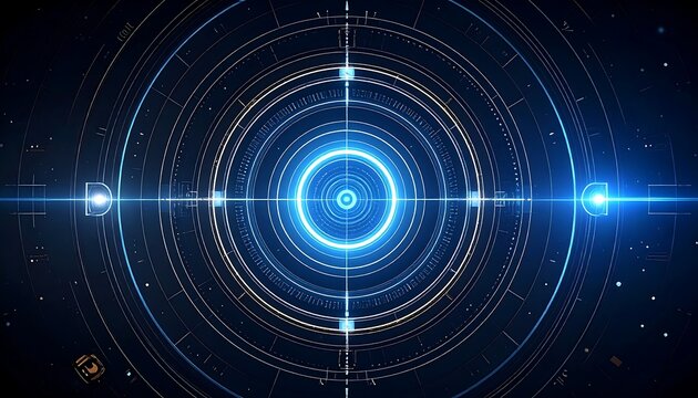 Abstract digital design with concentric circles and glowing elements