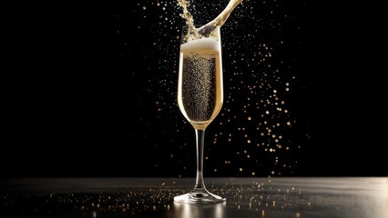 Champagne glass with a splash of bubbly