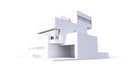 White Background 3D Architectural Model: Showcasing Intricate Details of Building Structures, Scale Proportions, and Design Elements – Ideal Visuals for Architecture Studios, Real Estate Presentations