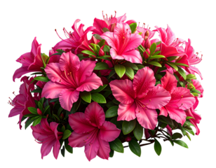  Vibrant 3D illustration of lush pink azalea blossoms floral bush isolated on transparent background PNG