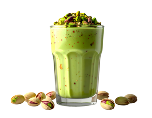 Vibrant 3D illustration of pistachio protein shake beverage healthy drink isolated on transparent background PNG