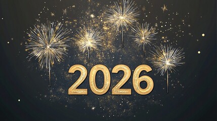 2026 Golden Numbers with Fireworks Sparkling Black Background for New Year Celebration, Holiday Party, Card, Promotion Design
