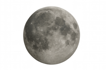 Full moon showing visible craters and lunar surface details against transparent background