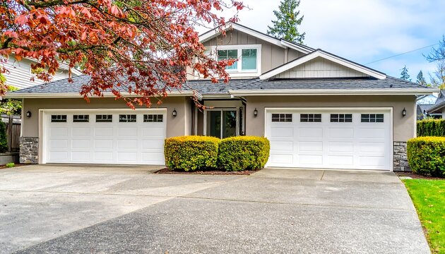 Modern house with autumnal trees