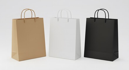 Realistic Shopping Bag Mockup in Three Classic Colors