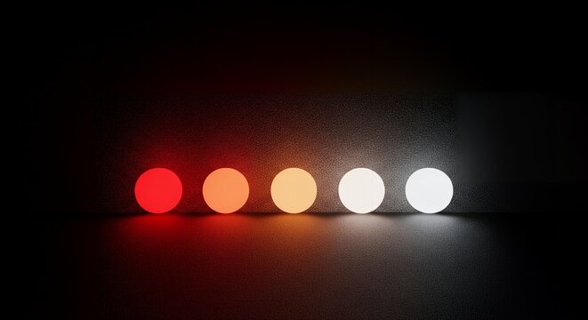 Abstract glowing spheres, color gradient, dark background, illuminated circles, warm to cool light transition, minimalist design, modern art, vibrant hues, studio shot, illumination concept, ligh