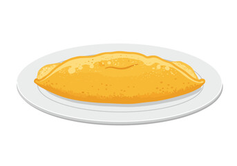 A pancake is on a white plate