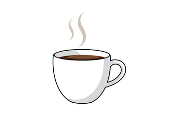 A white coffee cup with steam rising filled with dark liquid