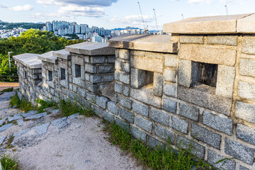 Seoul, South Korea &ndash; September.21.2025: Stone Fortress Wall at Naksan Park