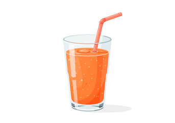 Orange drink in a glass with a straw small bubbles on white