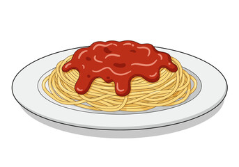 Plate of spaghetti topped with a generous serving of red tomato sauce