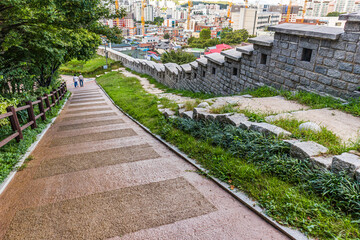 Seoul, South Korea &ndash; September.21.2025: Stone Fortress Wall at Naksan Park